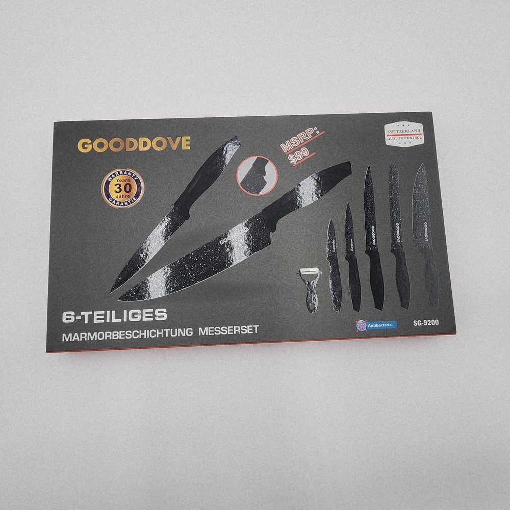 Gooddove SG-9200 Kitchen Knife Set‎ Black 6 Piece Antibacterial Swiss Gold New